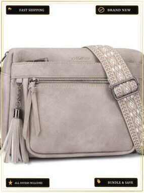 Vegan Leather Crossbody Bag with Tassel, Multi Pockets, Adjustable Strap